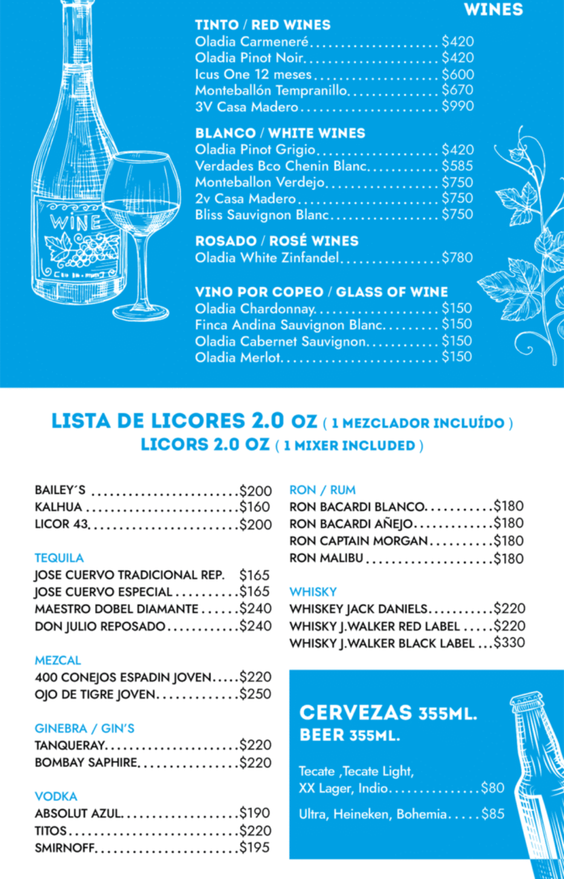 Jeanie's Cozumel menu