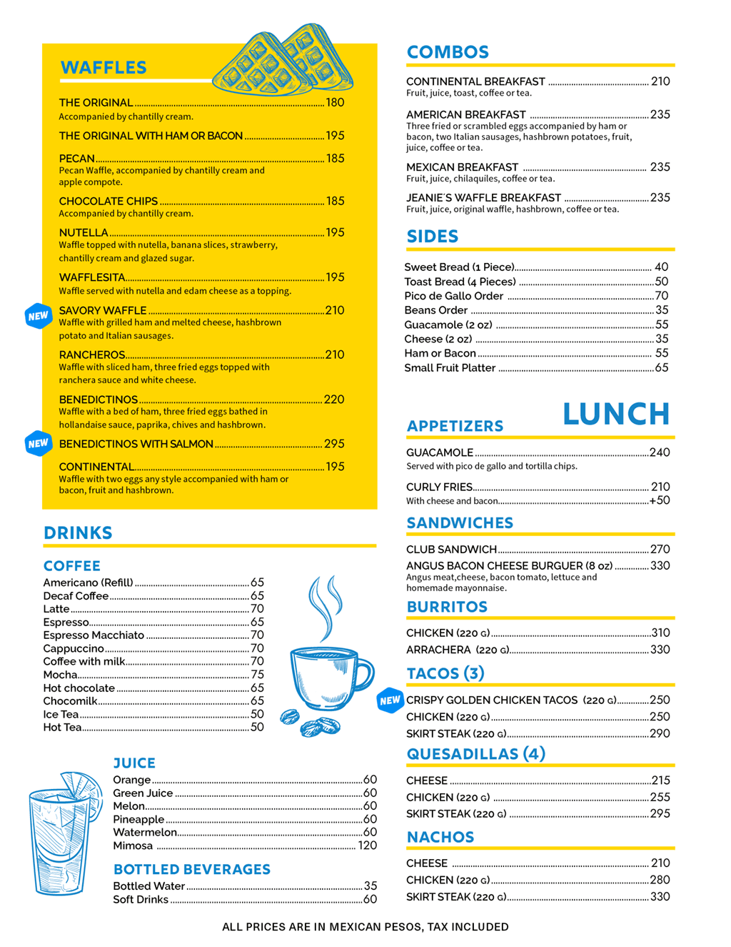 Jeanie's Cozumel menu