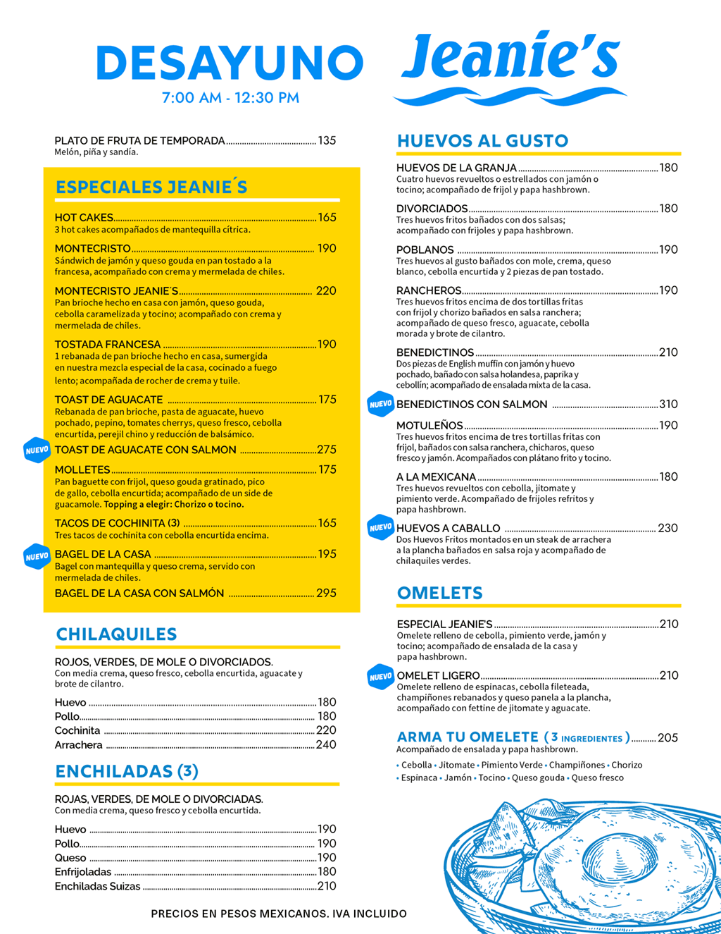 Jeanie's Cozumel menu