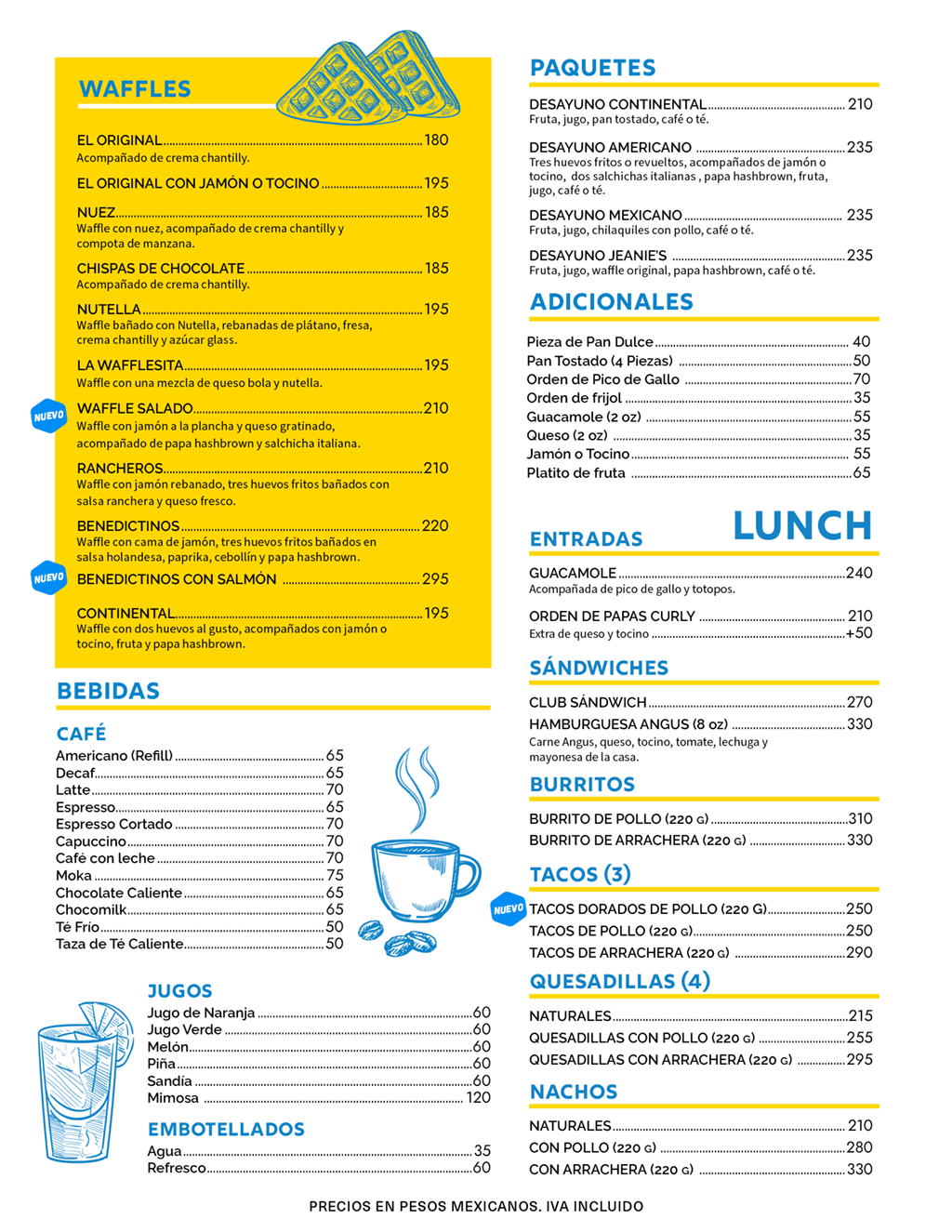 Jeanie's Cozumel menu